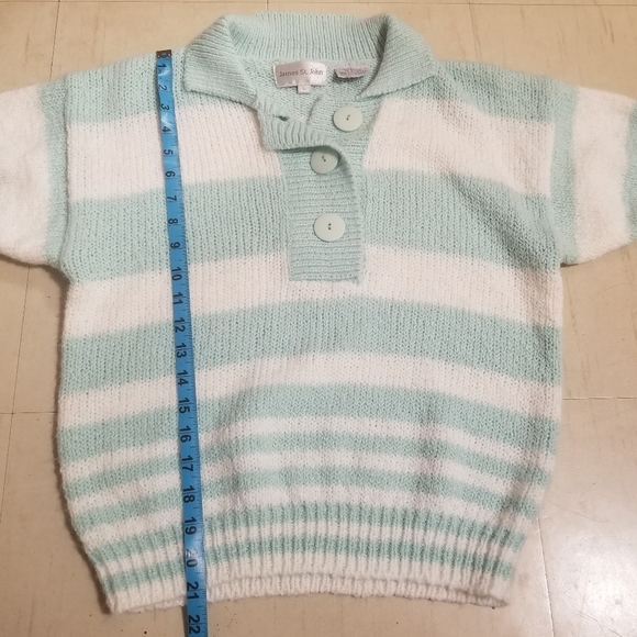 80s Blue and White knit Button Cute Shirt - Picture 8 of 8